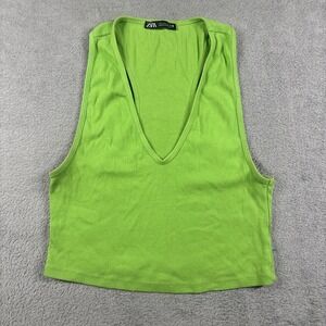 Zara Lime Green V-Neck Ribbed Crop Top